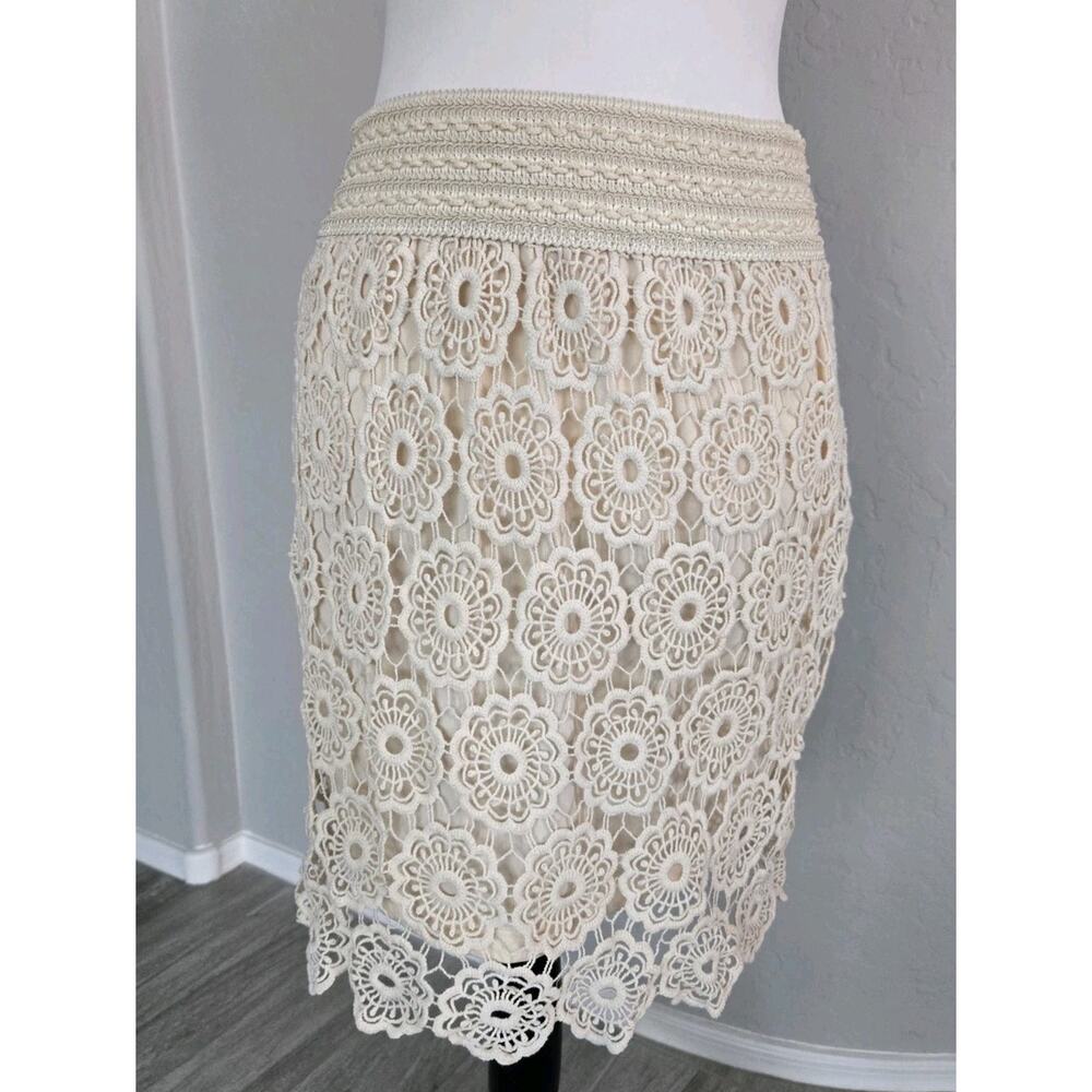 Papillon Vancouver Los Angeles Boho Cream Floral Crochet Skirt Sz M